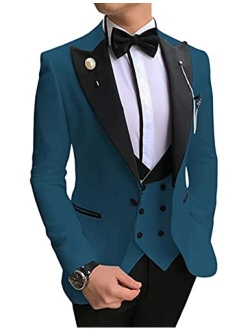 Wangyue Mens Tuxedo Suits Slim Fit Shawl Lapel 3 Piece Balzer Vest Pants for Formal Wedding Prom