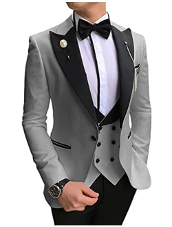 Wangyue Mens Tuxedo Suits Slim Fit Shawl Lapel 3 Piece Balzer Vest Pants for Formal Wedding Prom