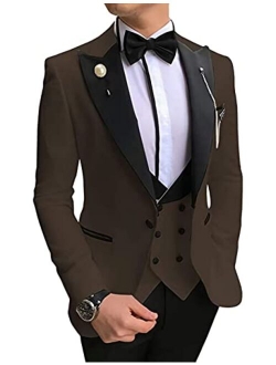 Wangyue Mens Tuxedo Suits Slim Fit Shawl Lapel 3 Piece Balzer Vest Pants for Formal Wedding Prom