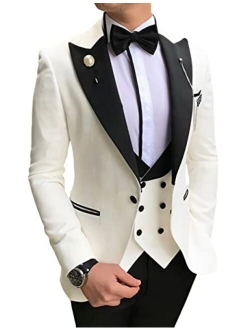 Wangyue Mens Tuxedo Suits Slim Fit Shawl Lapel 3 Piece Balzer Vest Pants for Formal Wedding Prom