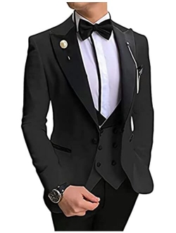 Wangyue Mens Tuxedo Suits Slim Fit Shawl Lapel 3 Piece Balzer Vest Pants for Formal Wedding Prom