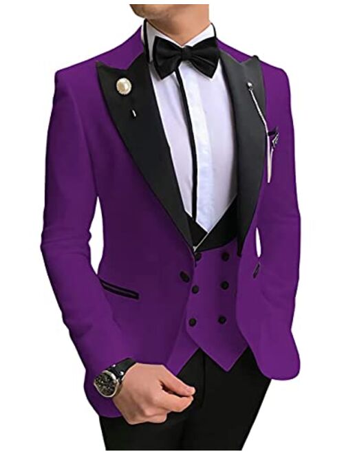 Wangyue Mens Tuxedo Suits Slim Fit Shawl Lapel 3 Piece Balzer Vest Pants for Formal Wedding Prom