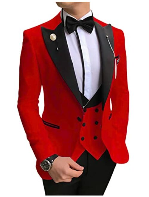 Wangyue Mens Tuxedo Suits Slim Fit Shawl Lapel 3 Piece Balzer Vest Pants for Formal Wedding Prom