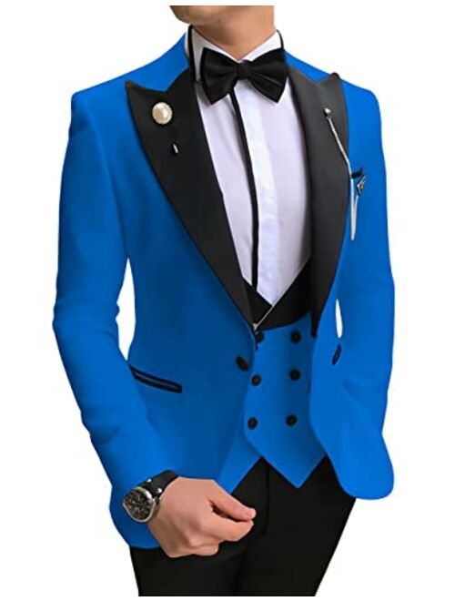 Wangyue Mens Tuxedo Suits Slim Fit Shawl Lapel 3 Piece Balzer Vest Pants for Formal Wedding Prom