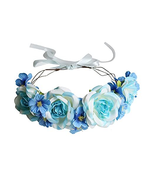 Vivivalue Adjustable Flower Headband Floral Garland Crown Halo Headpiece Boho with Ribbon Wedding Festival Party…