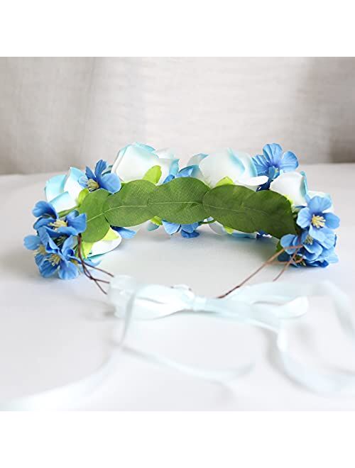 Vivivalue Adjustable Flower Headband Floral Garland Crown Halo Headpiece Boho with Ribbon Wedding Festival Party…