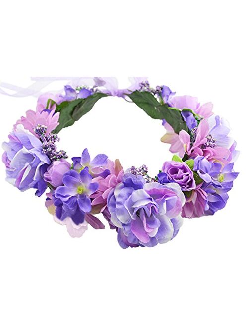 Vivivalue Adjustable Flower Headband Floral Garland Crown Halo Headpiece Boho with Ribbon Wedding Festival Party…