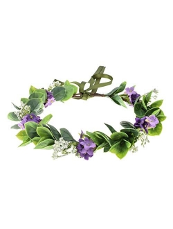 Floral Fall Artificial Baby Breath Flower Halo Wedding Crown Lilac Bridal Headpiece Greenery Crown HC-24 (F-purple)