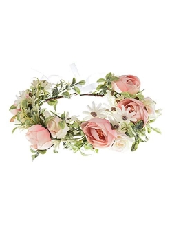 Vividsun Flower Crown Floral Wreath Headband Floral Crown Wedding Festivals Photo Props Headpiece (Ivory crown)