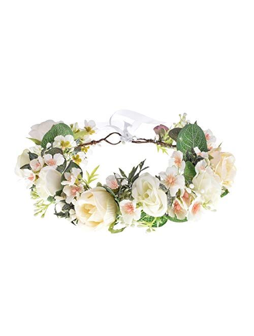 Vividsun Flower Crown Floral Wreath Headband Floral Crown Wedding Festivals Photo Props Headpiece (Ivory crown)