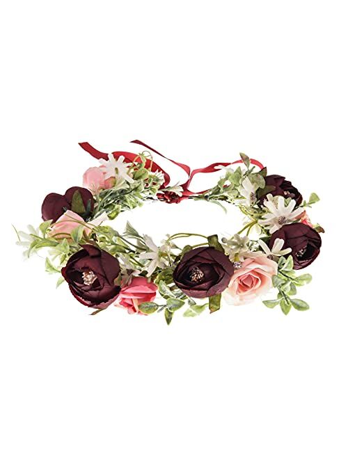 Vividsun Flower Crown Floral Wreath Headband Floral Crown Wedding Festivals Photo Props Headpiece (Ivory crown)