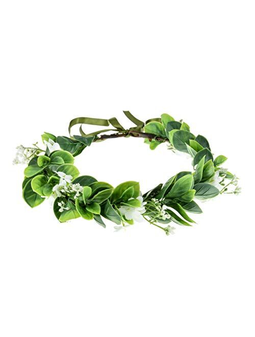 Eralove Bridal Flower Crown Hair Wreath Leave Flower Headdress Women Floral Garland Headpiece Wedding Festival Party (Beige)