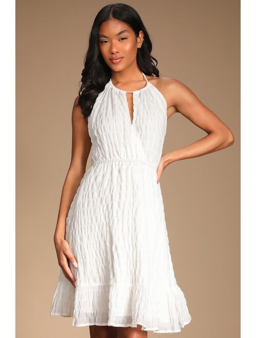 Lulus Top Marks White Tie-Back Halter Mini Dress