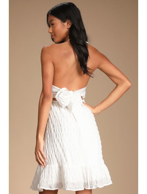 Lulus Top Marks White Tie-Back Halter Mini Dress