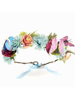 Cixicm Flower Crown Floral Headpiece Floral Crown Flower Floral Wreath Headband Adjustable Headband Adjustable Wreath Halo Crown For Beach Party Festival Flower Headbands