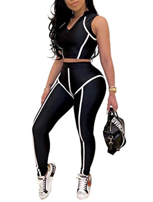 Salimdy Women's Workout Sets Casual 2 Pieces Outfits Sleeveless Crop Top Yoga Leggings Home Gym Sports Suits