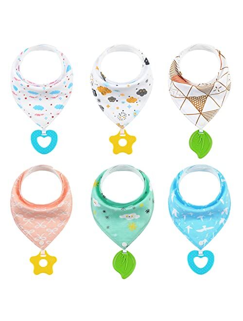 Baby Bandana Drool Bibs 6 Pack and Teething Toys 100% Cotton Soft and Absorbent for Boys and Girls 0-36 Months - Baby Teething Bibs Plain Color by Yoofoss