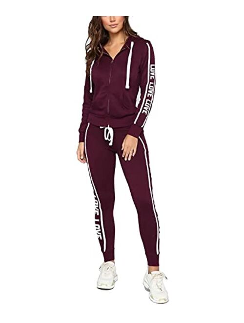 THLAI 2 Piece Outfits for Women Letter Print Stripe Patchwork Long Tracksuits