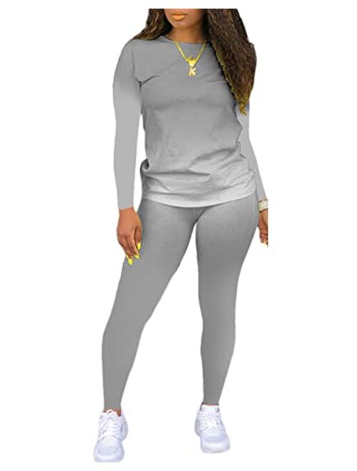 JSVZREU Two Piece Outfits for Women Pants Set Sweatsuit Jogger Sets 2 Piece Outfits Track Suits Lounge Set Long Sleeve