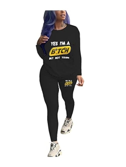 THLAI Women Letter Print 2 Piece Outfits Short Sleeve Tshirt Top and Long Gradient Pants Tracksuits Jogging Sets S-3XL