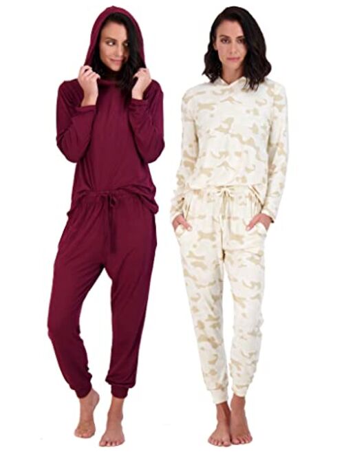 Real Essentials 4 Piece: Women’s Long Sleeve Pullover Hoodie Sweatshirt & Jogger Pants Set- Soft Athletic Workout Loungewear Casual Sweatsuit