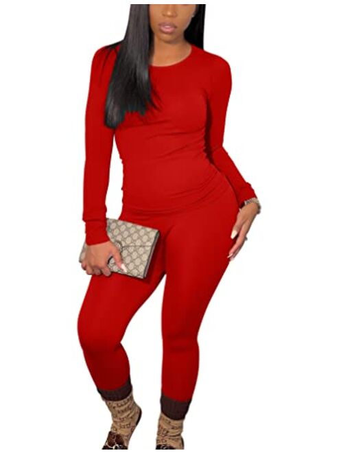 BORIFLORS Women's 2 Piece Track Suits Outfits Workout Long Sleeve Top Jogger Legging Pants Sets