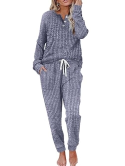 WIHOLL Two Piece Outfits for Women Lounge Sets Button Down Sweatshirt Sweatpants Sweatsuits Set with Pockets