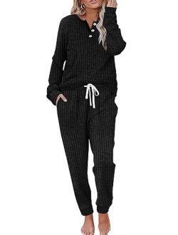 WIHOLL Two Piece Outfits for Women Lounge Sets Button Down Sweatshirt Sweatpants Sweatsuits Set with Pockets