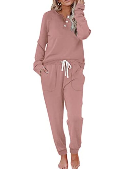 WIHOLL Two Piece Outfits for Women Lounge Sets Button Down Sweatshirt Sweatpants Sweatsuits Set with Pockets