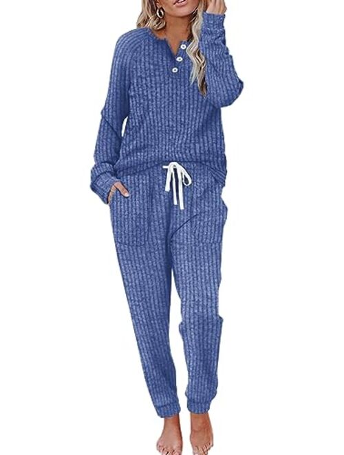 WIHOLL Two Piece Outfits for Women Lounge Sets Button Down Sweatshirt Sweatpants Sweatsuits Set with Pockets