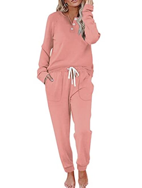 WIHOLL Two Piece Outfits for Women Lounge Sets Button Down Sweatshirt Sweatpants Sweatsuits Set with Pockets