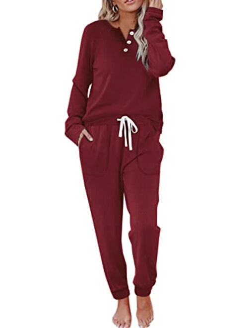 WIHOLL Two Piece Outfits for Women Lounge Sets Button Down Sweatshirt Sweatpants Sweatsuits Set with Pockets