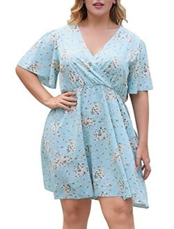 Nemidor Womens Casual V-Neck Plus Size Summer Boho Swing Wrap Dress with Pockets NEM266
