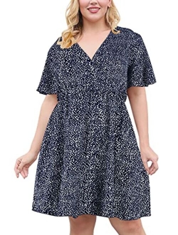 Nemidor Womens Casual V-Neck Plus Size Summer Boho Swing Wrap Dress with Pockets NEM266