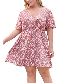 Nemidor Womens Casual V-Neck Plus Size Summer Boho Swing Wrap Dress with Pockets NEM266