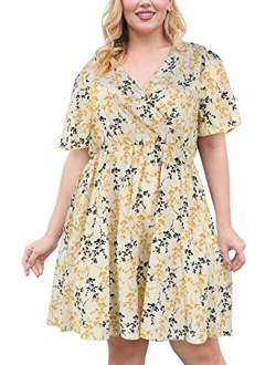 Nemidor Womens Casual V-Neck Plus Size Summer Boho Swing Wrap Dress with Pockets NEM266