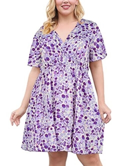 Nemidor Womens Casual V-Neck Plus Size Summer Boho Swing Wrap Dress with Pockets NEM266