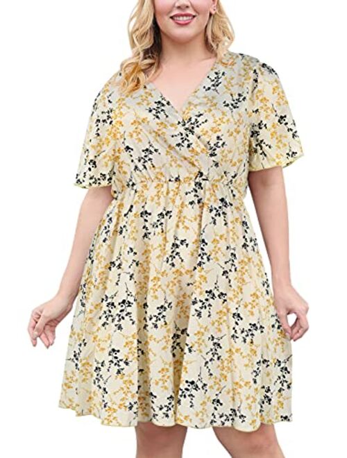 Nemidor Womens Casual V-Neck Plus Size Summer Boho Swing Wrap Dress with Pockets NEM266