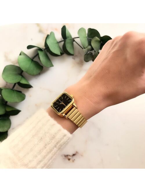 Minimal square black dial Gold women wrist watch