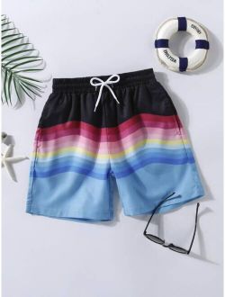 Boys Striped Drawstring Swim Shorts