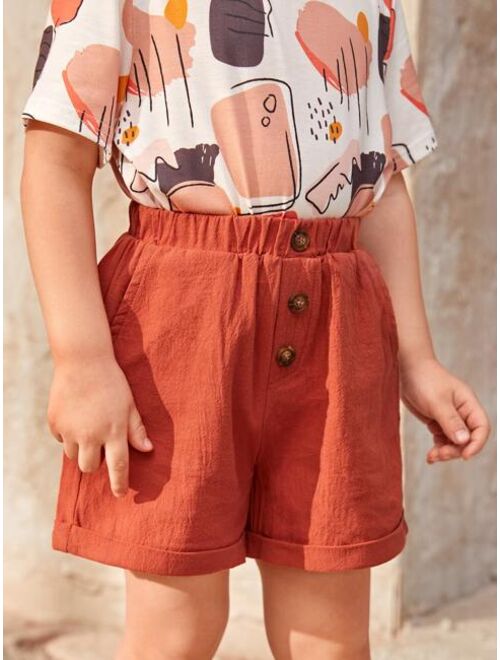 SHEIN Toddler Boys Fake Button Shorts