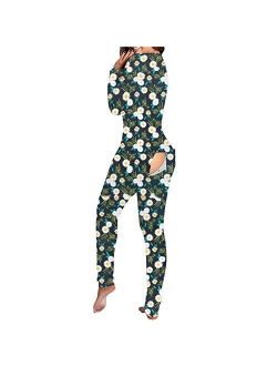 Bemycutie Women's Sexy Butt Button Back Flap Adult Onesies Pajamas, 2021 Long Sleeve Deep V-Neck Club One-Piece Bodycon Jumpsuit