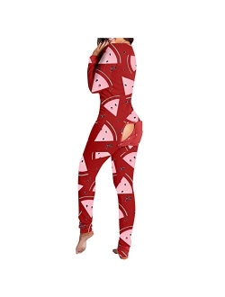 Bemycutie Women's Sexy Butt Button Back Flap Adult Onesies Pajamas, 2021 Long Sleeve Deep V-Neck Club One-Piece Bodycon Jumpsuit