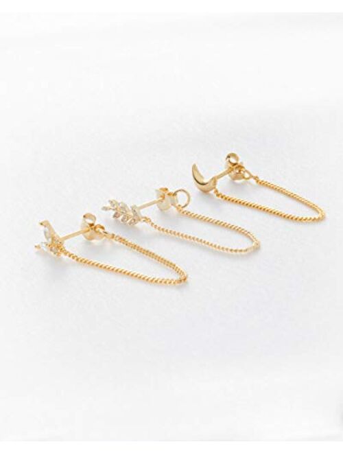 MILLA Chain Earrings For Women - 14k Gold Earrings for Women or 925 Sterling Silver Earrings - Dangly Earrings, Chain Drop Earrings, Hypoallergenic Comfort Fit with Multi