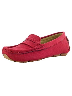 WUIWUIYU Boys Girls Casual Slip-ons Suede Penny Loafers Moccasins Shoes