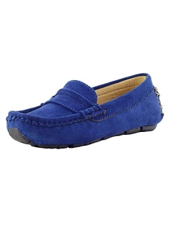 WUIWUIYU Boys Girls Casual Slip-ons Suede Penny Loafers Moccasins Shoes