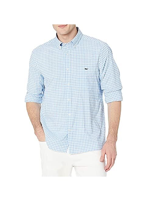 vineyard vines Men's Classic Fit Gingham On-The-Go Performance Shirt