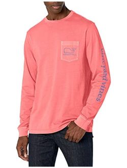 Men's Long-Sleeve Garment Dyed Vintage Whale Pocket T Shirt