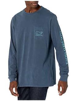 Men's Long-Sleeve Garment Dyed Vintage Whale Pocket T Shirt