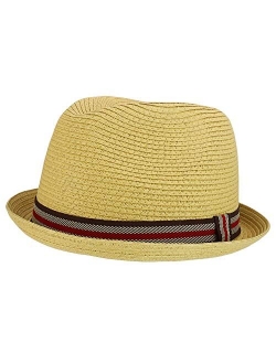 Armycrew Men's XXL Oversized Stingy Brim Paper Braid Fedora with Striped Band